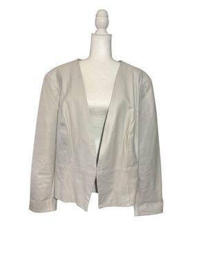 Hal Rubenstein 100% leather open front off-white collarless jacket - 3X